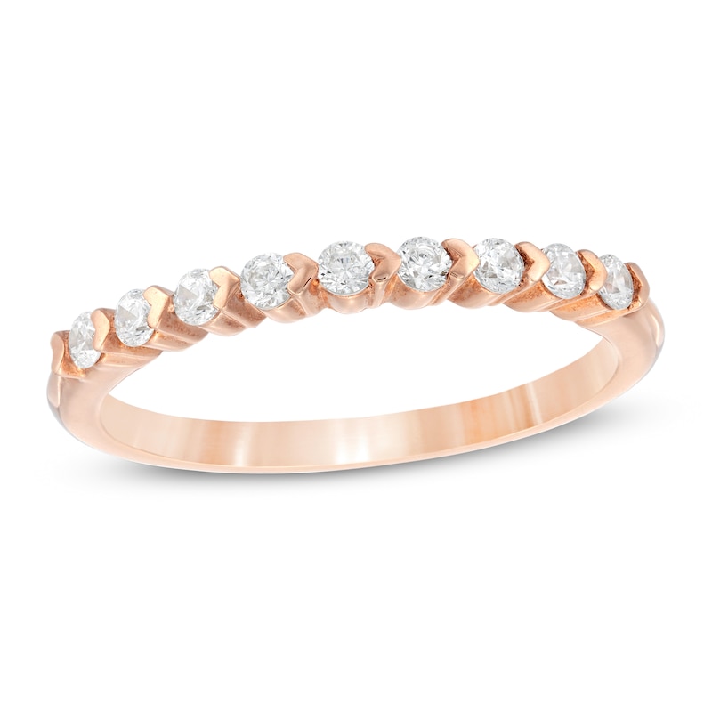 Main Image 1 of 1/4 CT. T.W. Diamond and Alternating Sideways Hearts Stackable Band in 10K Rose Gold
