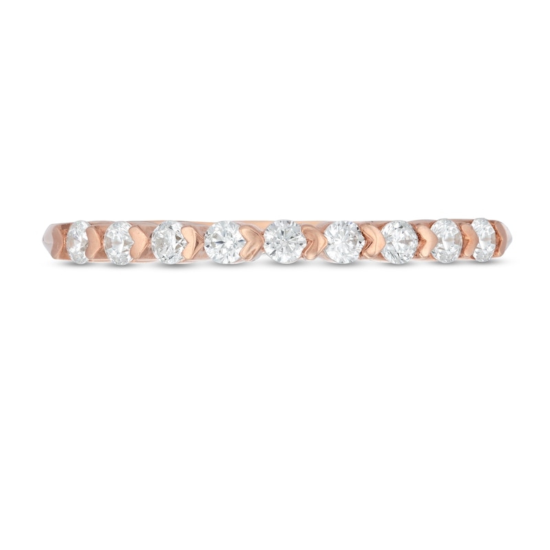 Main Image 4 of 1/4 CT. T.W. Diamond and Alternating Sideways Hearts Stackable Band in 10K Rose Gold