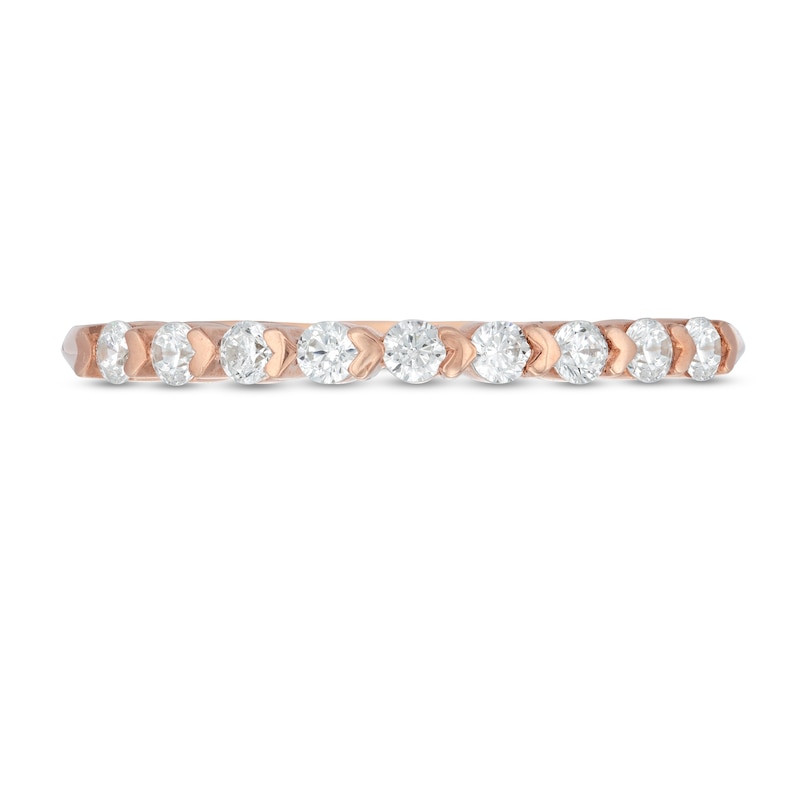 1/4 CT. T.W. Diamond and Alternating Sideways Hearts Stackable Band in 10K Rose Gold