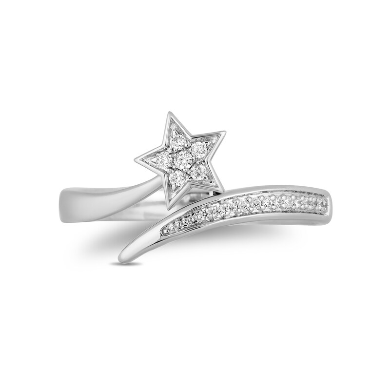 Enchanted Disney Tinker Bell 1/10 CT. T.W. Diamond Star Bypass Ring in Sterling Silver - Size 7