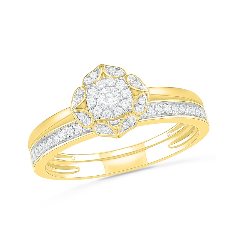 Main Image 1 of 1/3 CT. T.W. Diamond Flower Frame Bridal Set in 10K Gold
