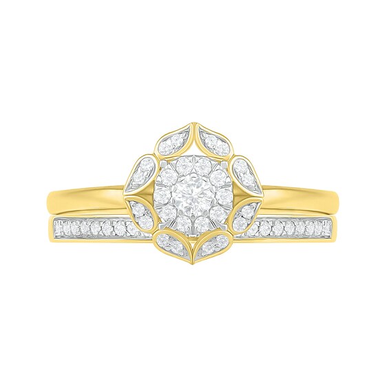 1/3 CT. T.w. Diamond Flower Frame Bridal Set in 10K Gold