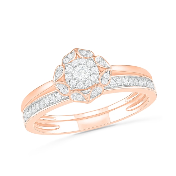 1/3 CT. TW. Diamond Flower Frame Bridal Set in 10K Rose Gold