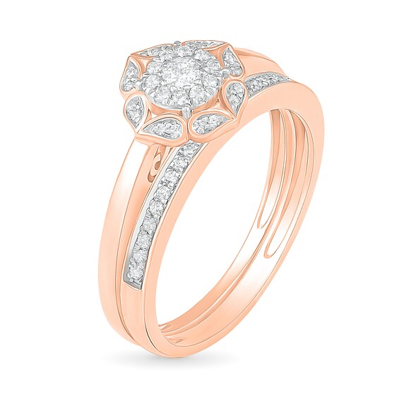 1/3 CT. TW. Diamond Flower Frame Bridal Set in 10K Rose Gold