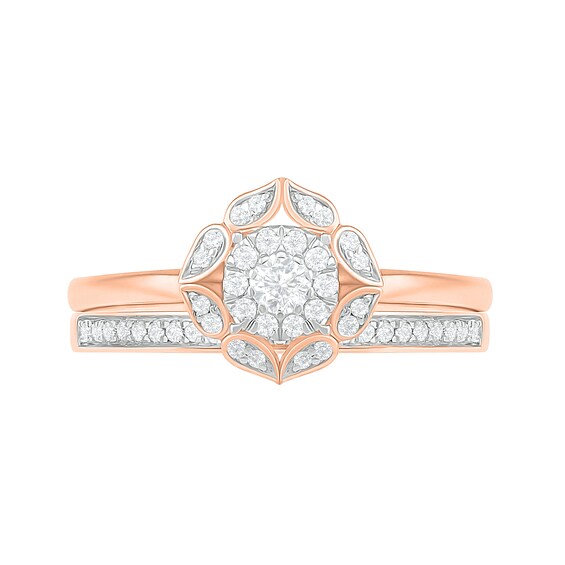 1/3 CT. TW. Diamond Flower Frame Bridal Set in 10K Rose Gold