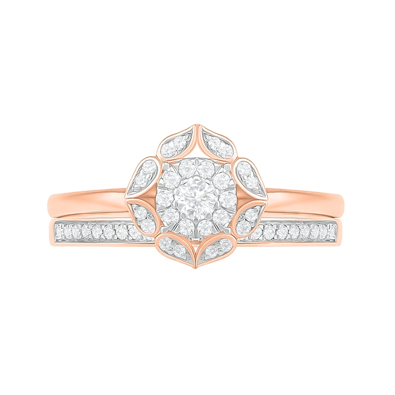 Main Image 3 of 1/3 CT. TW. Diamond Flower Frame Bridal Set in 10K Rose Gold