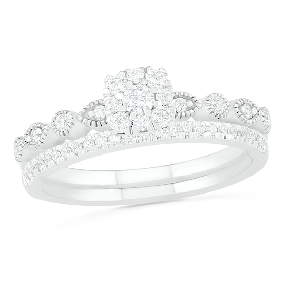 3/8 CT. T.w. Composite Diamond Vintage-Style Bridal Set in 10K White Gold