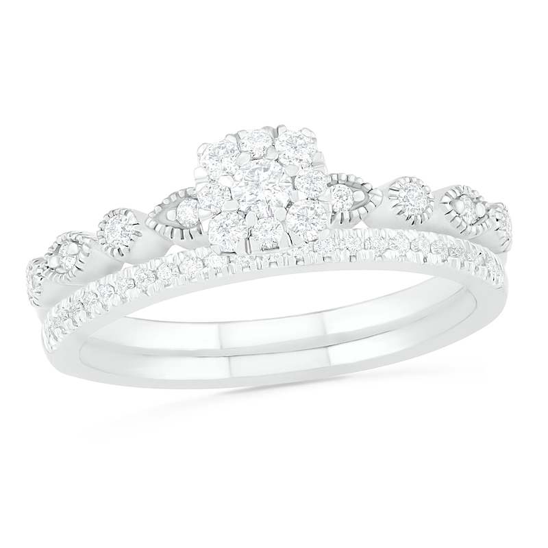 Main Image 1 of 3/8 CT. T.W. Composite Diamond Vintage-Style Bridal Set in 10K White Gold