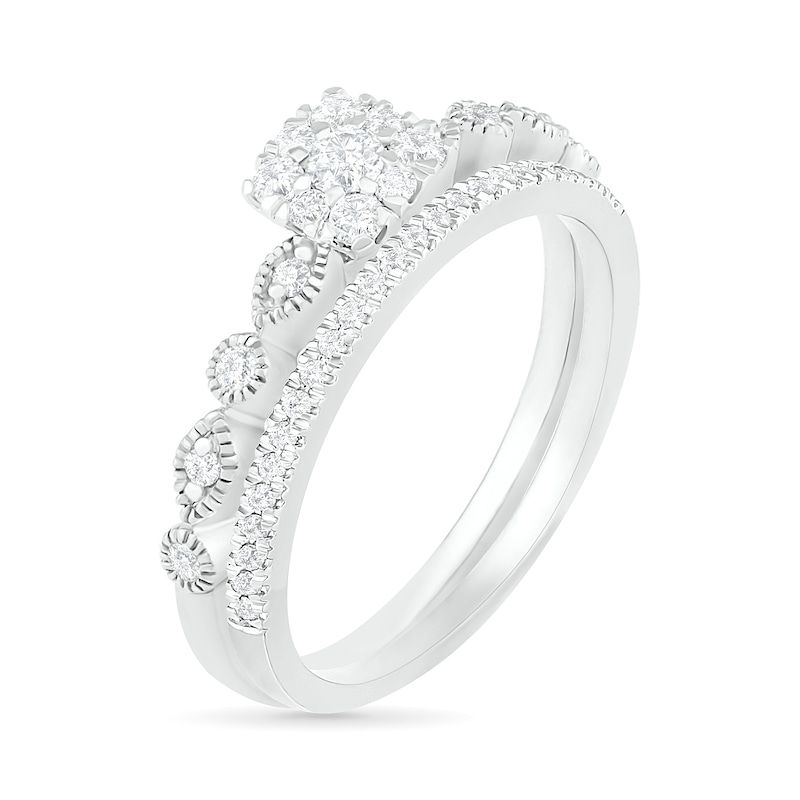 Main Image 2 of 3/8 CT. T.W. Composite Diamond Vintage-Style Bridal Set in 10K White Gold