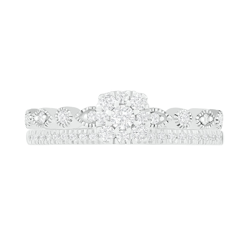 3/8 CT. T.W. Composite Diamond Vintage-Style Bridal Set in 10K White Gold