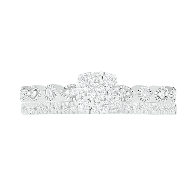 Main Image 3 of 3/8 CT. T.W. Composite Diamond Vintage-Style Bridal Set in 10K White Gold