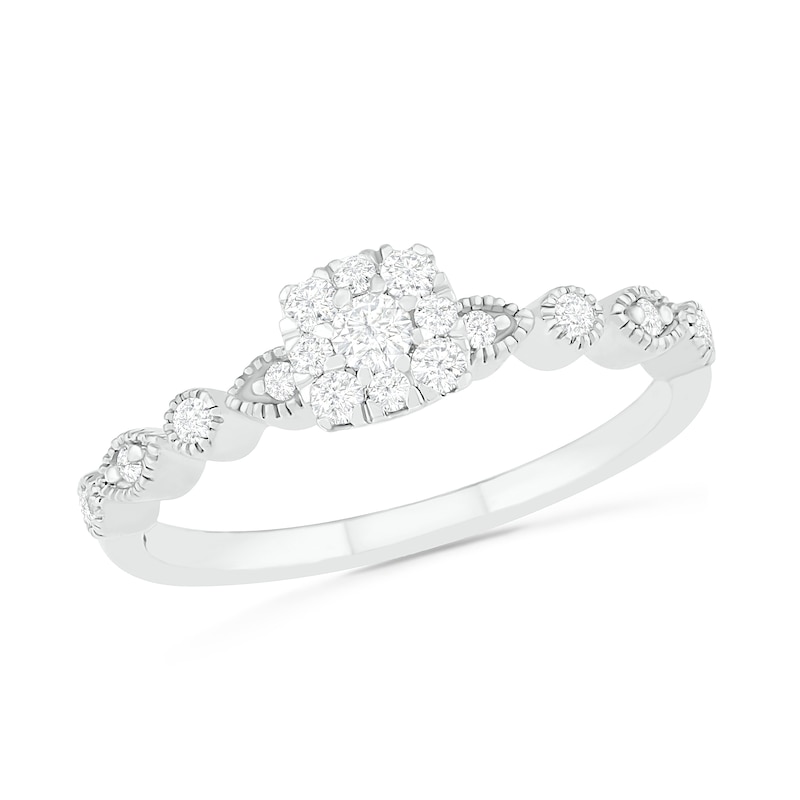 Main Image 4 of 3/8 CT. T.W. Composite Diamond Vintage-Style Bridal Set in 10K White Gold