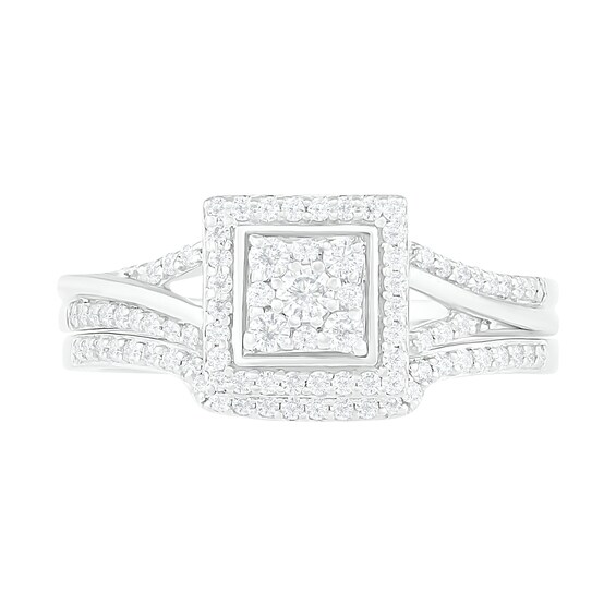 3/8 CT. T.w. Composite Diamond Square Frame Split Shank Bridal Set in 10K White Gold