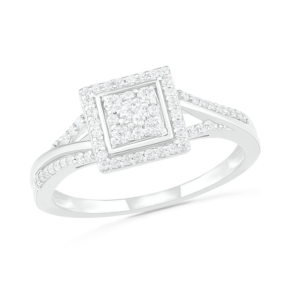 3/8 CT. T.w. Composite Diamond Square Frame Split Shank Bridal Set in 10K White Gold