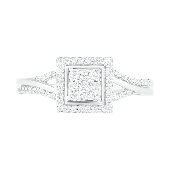 3/8 CT. T.w. Composite Diamond Square Frame Split Shank Bridal Set in 10K White Gold