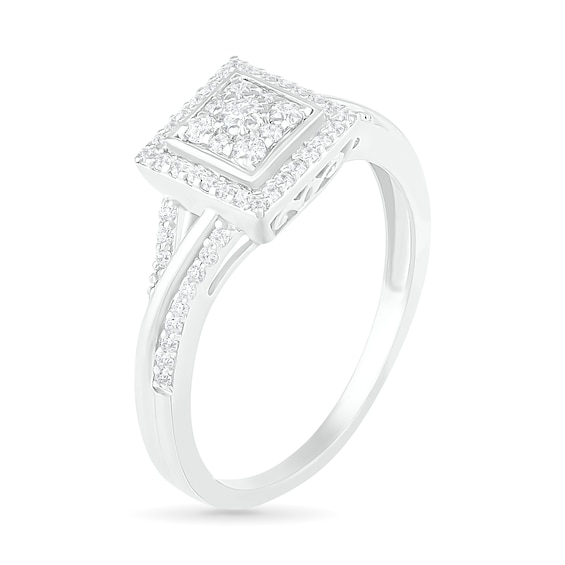 3/8 CT. T.w. Composite Diamond Square Frame Split Shank Bridal Set in 10K White Gold