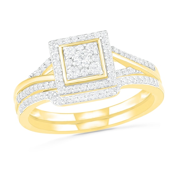 3/8 CT. T.w. Composite Diamond Square Frame Split Shank Bridal Set in 10K Gold