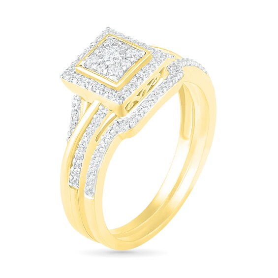 3/8 CT. T.w. Composite Diamond Square Frame Split Shank Bridal Set in 10K Gold