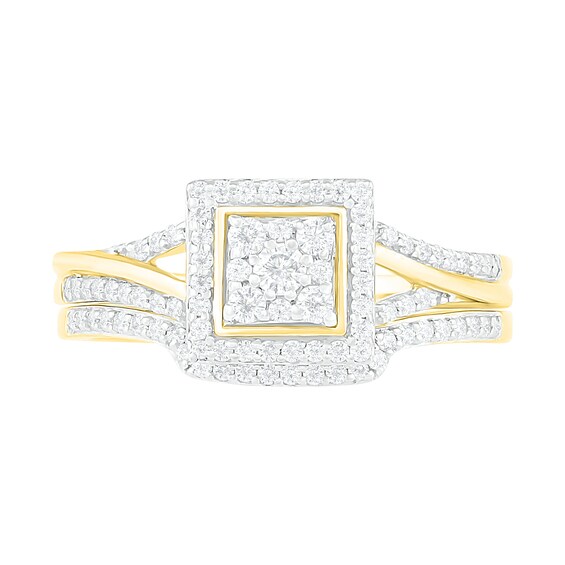 3/8 CT. T.w. Composite Diamond Square Frame Split Shank Bridal Set in 10K Gold