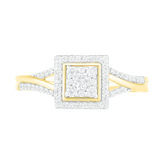 3/8 CT. T.w. Composite Diamond Square Frame Split Shank Bridal Set in 10K Gold