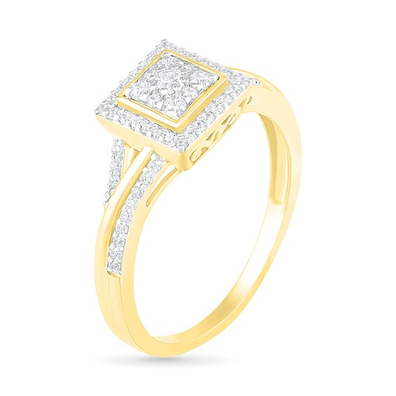 3/8 CT. T.w. Composite Diamond Square Frame Split Shank Bridal Set in 10K Gold