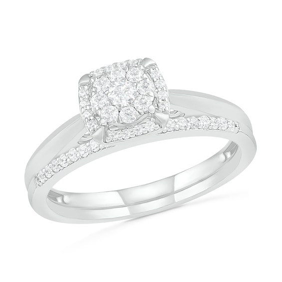 1/3 CT. T.w. Composite Diamond Cushion Frame Bridal Set in 10K White Gold