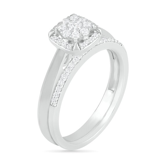 1/3 CT. T.w. Composite Diamond Cushion Frame Bridal Set in 10K White Gold