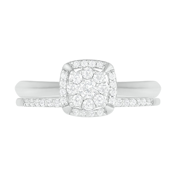 1/3 CT. T.w. Composite Diamond Cushion Frame Bridal Set in 10K White Gold