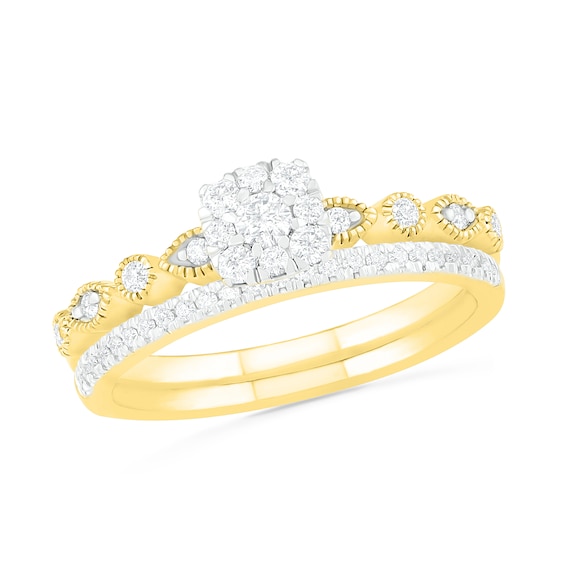 3/8 CT. T.w. Composite Diamond Vintage-Style Alternating Bridal Set in 10K Gold