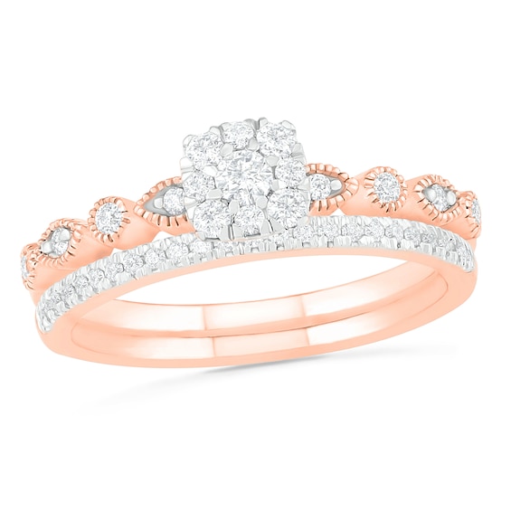 3/8 CT. T.w. Composite Diamond Vintage-Style Alternating Bridal Set in 10K Rose Gold