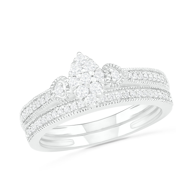 1/3 CT. T.W. Composite Diamond Marquise Vintage-Style Bridal Set in 10K White Gold