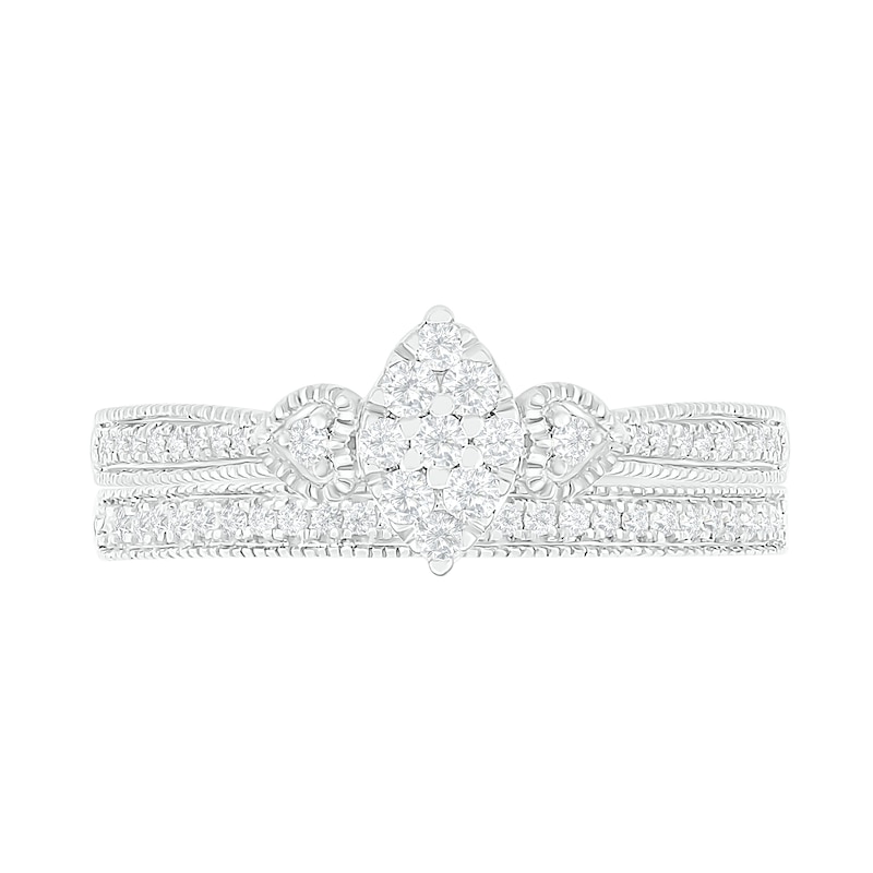 1/3 CT. T.W. Composite Diamond Marquise Vintage-Style Bridal Set in 10K White Gold