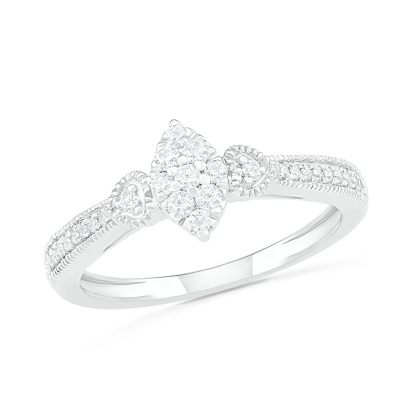 1/3 CT. T.W. Composite Diamond Marquise Vintage-Style Bridal Set in 10K White Gold