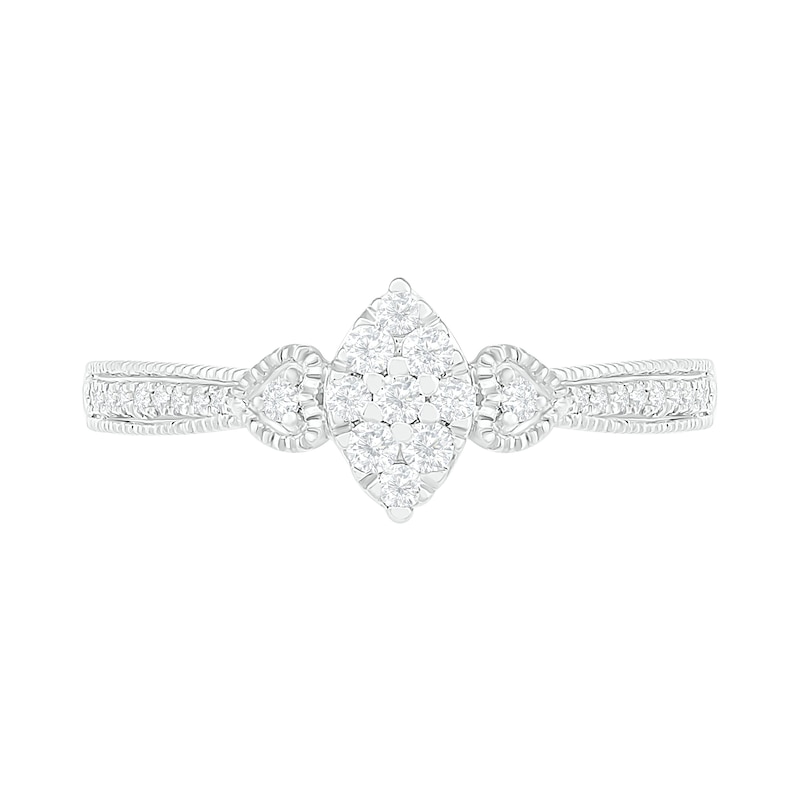 1/3 CT. T.W. Composite Diamond Marquise Vintage-Style Bridal Set in 10K White Gold