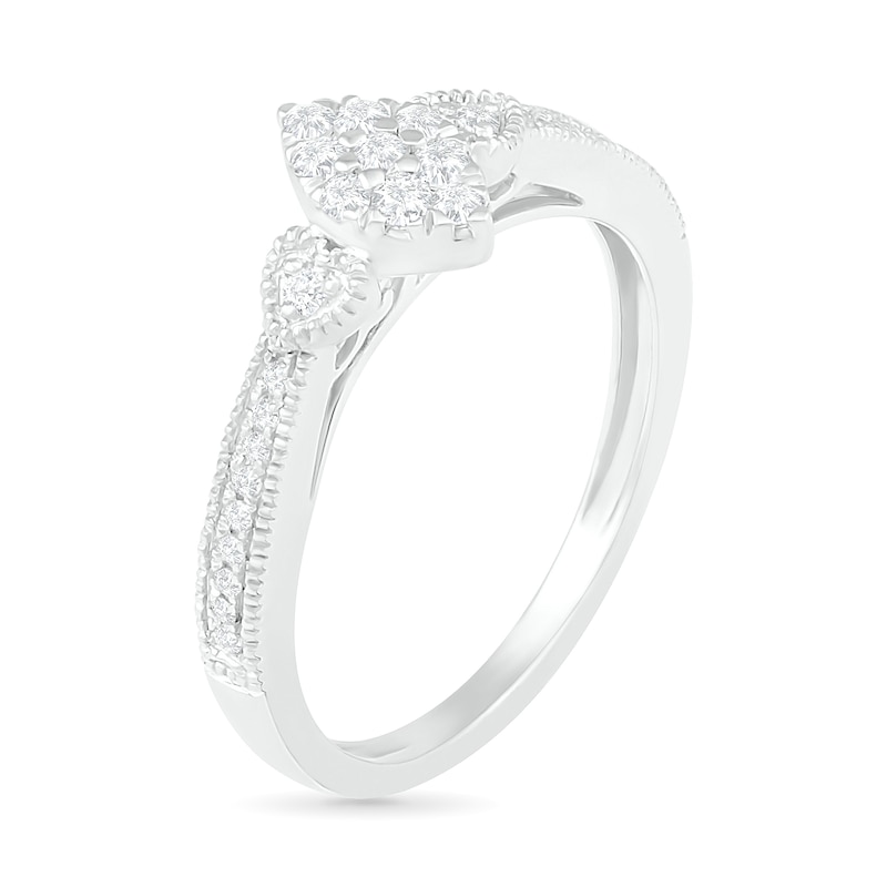 Main Image 6 of 1/3 CT. T.W. Composite Diamond Marquise Vintage-Style Bridal Set in 10K White Gold
