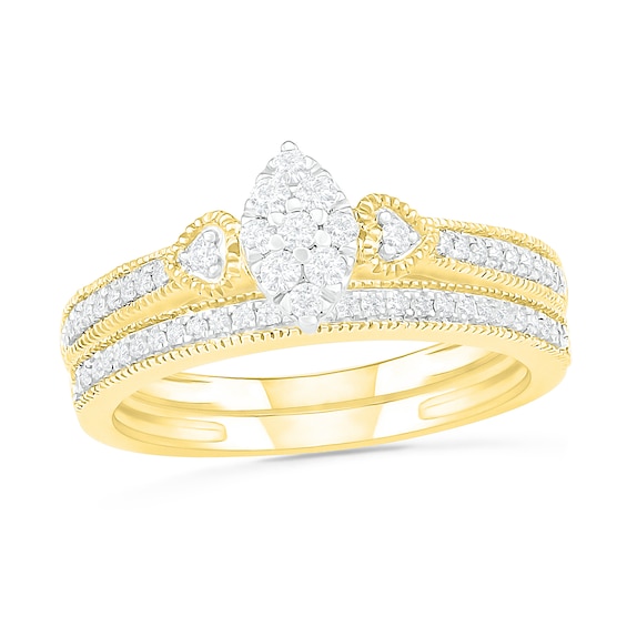 1/3 CT. T.w. Composite Diamond Marquise Vintage-Style Bridal Set in 10K Gold