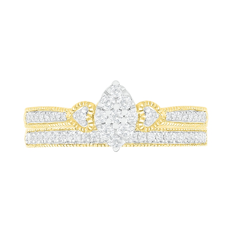 1/3 CT. T.W. Composite Diamond Marquise Vintage-Style Bridal Set in 10K Gold