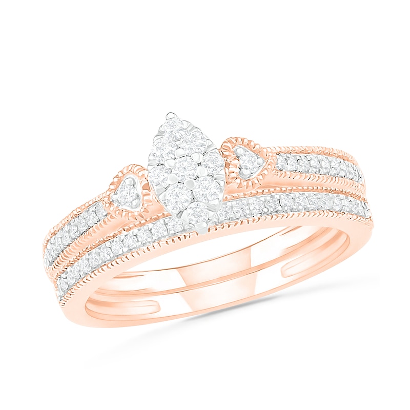 1/3 CT. T.W. Composite Diamond Marquise Vintage-Style Bridal Set in 10K Rose Gold