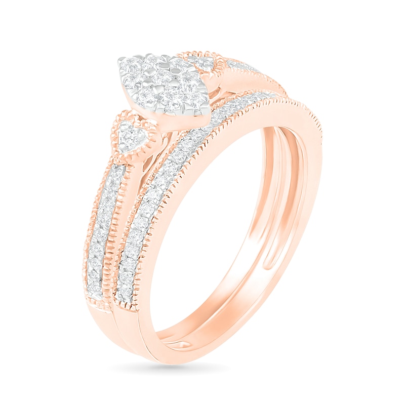 1/3 CT. T.W. Composite Diamond Marquise Vintage-Style Bridal Set in 10K Rose Gold