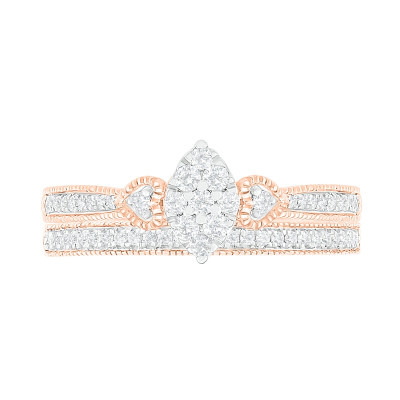 1/3 CT. T.W. Composite Diamond Marquise Vintage-Style Bridal Set in 10K Rose Gold
