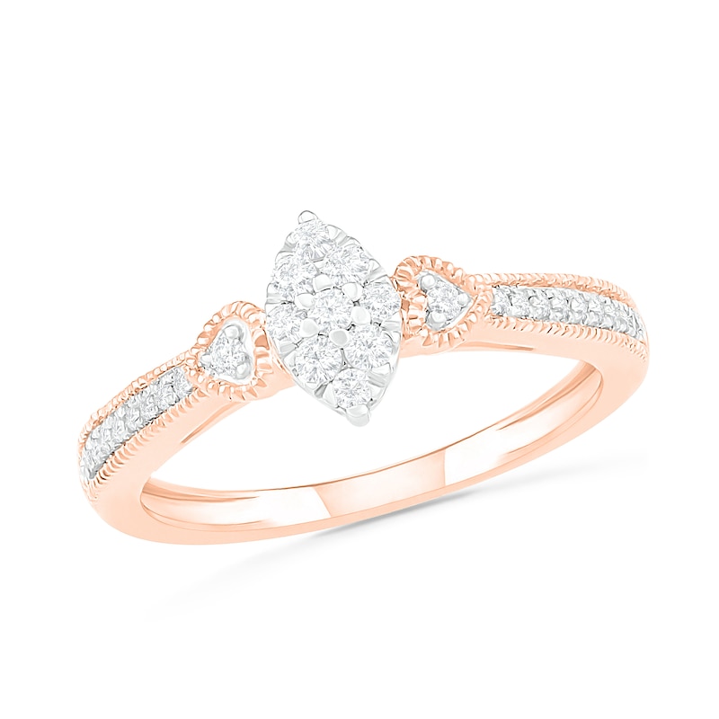 1/3 CT. T.W. Composite Diamond Marquise Vintage-Style Bridal Set in 10K Rose Gold