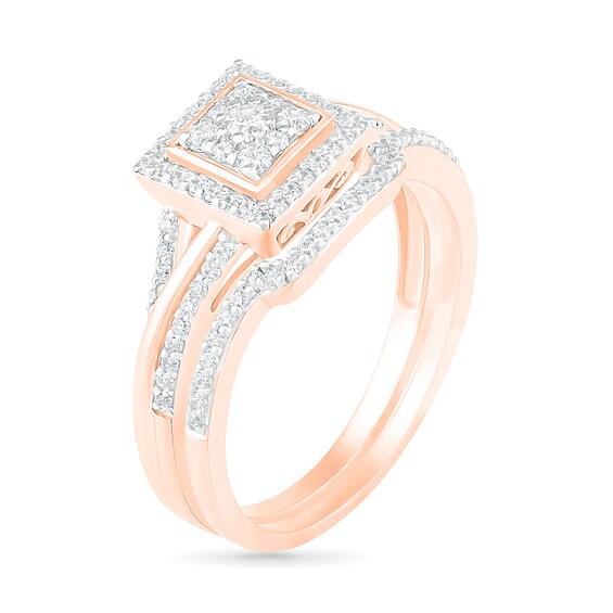 3/8 CT. T.w. Composite Diamond Square Frame Split Shank Bridal Set in 10K Rose Gold