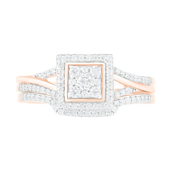 3/8 CT. T.w. Composite Diamond Square Frame Split Shank Bridal Set in 10K Rose Gold
