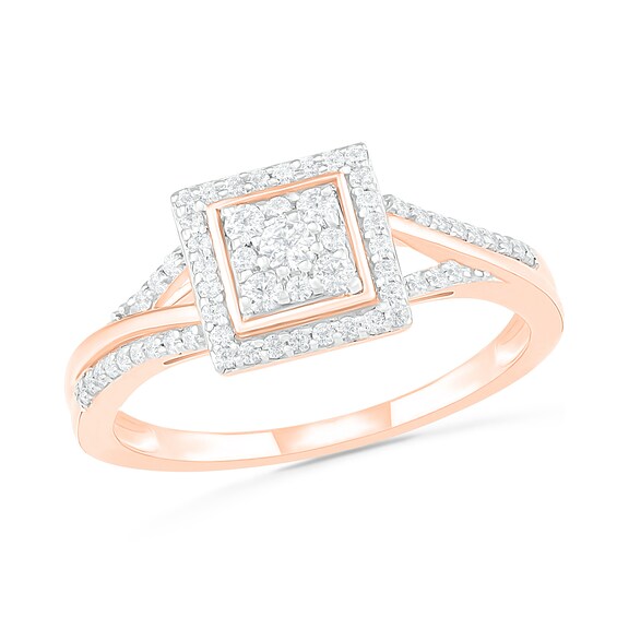 3/8 CT. T.w. Composite Diamond Square Frame Split Shank Bridal Set in 10K Rose Gold