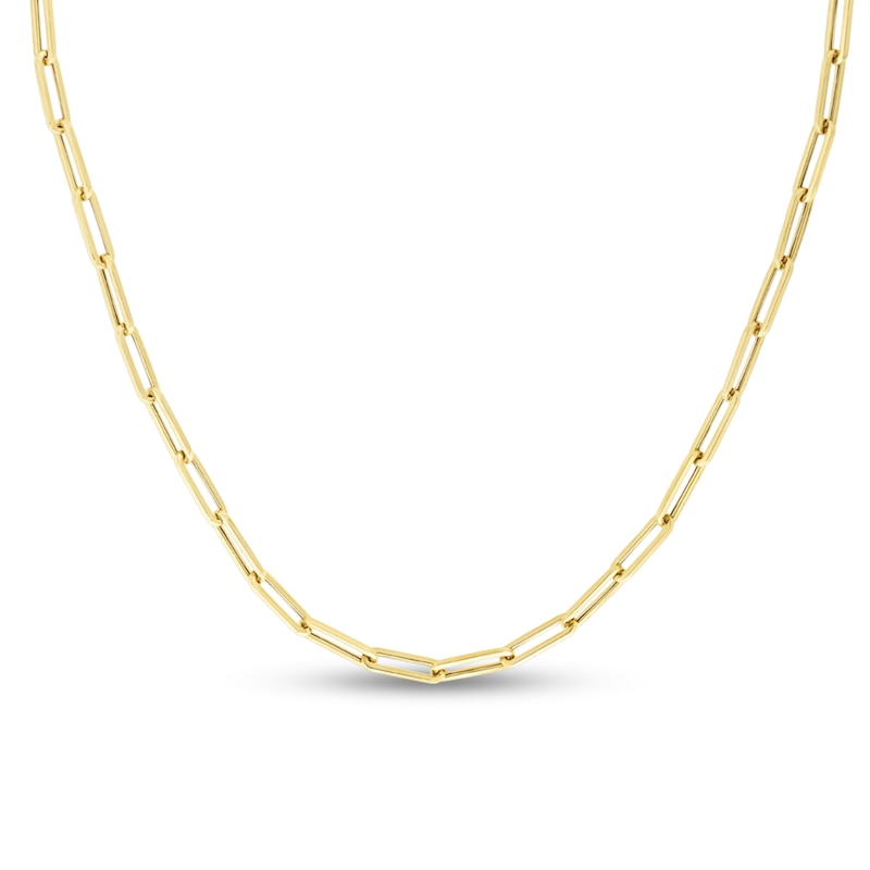 Paperclip Chain 14k Solid Gold Necklace, Rectangle Long Link Necklace, 4 Mm  Width, Oval Link Chain Necklace 