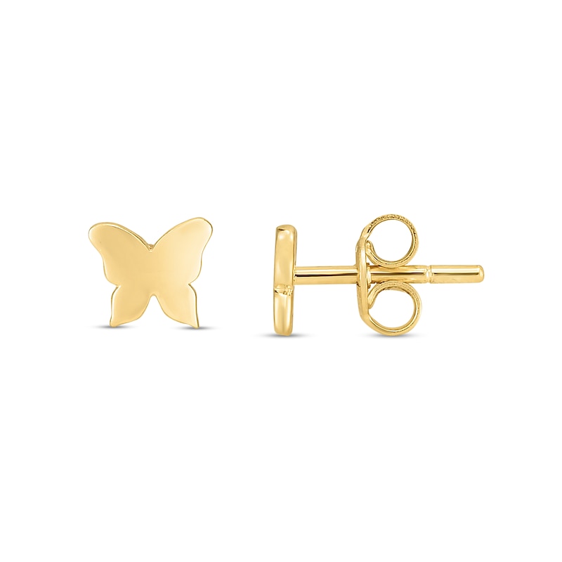 Butterfly Disc Stud Earrings in 14K Gold