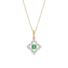 Thumbnail Image 1 of 3.0mm Emerald and 1/10 CT. T.W. Diamond Open Petal Frame Drop Pendant in 10K Gold