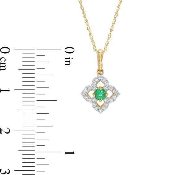 3.0mm Emerald and 1/10 CT. T.w. Diamond Open Petal Frame Drop Pendant in 10K Gold