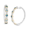 Thumbnail Image 1 of London and Swiss Blue and White Topaz Alternating Bubble Hoop Earrings in Sterling Silver and 14K Gold Plate
