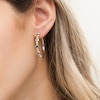 Thumbnail Image 2 of London and Swiss Blue and White Topaz Alternating Bubble Hoop Earrings in Sterling Silver and 14K Gold Plate